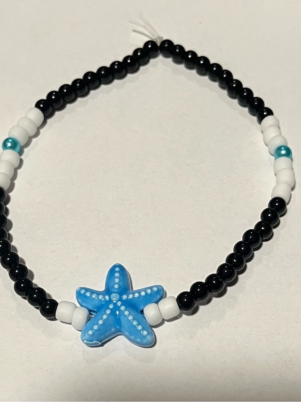 Blue Starfish Beaded Bracelet - Black & White